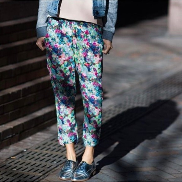 Anthropologie Sam & Lavi xs Floral Split‎ Hem Pant Bright Multicolor 100% Rayon - Picture 1 of 10